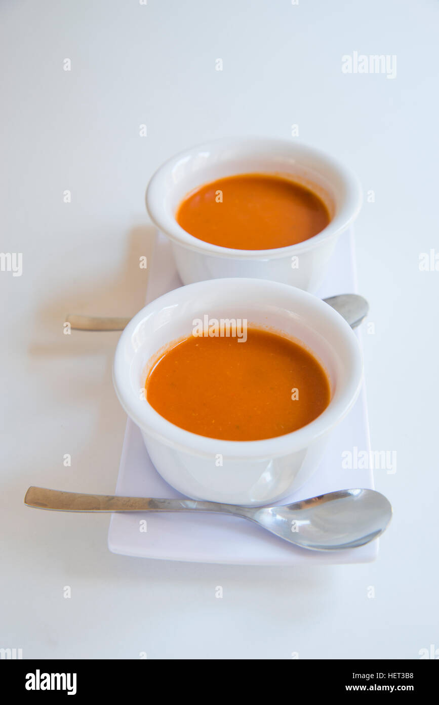 Two bowls of gazpacho. Stock Photo