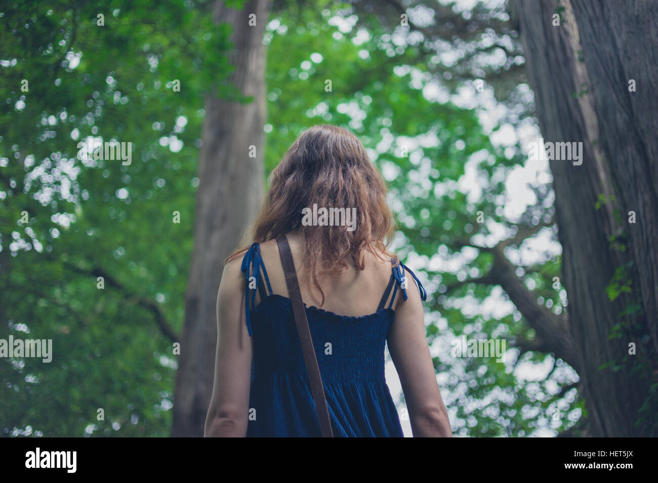 A young woman is standing in a forest Stock Photo - Alamy