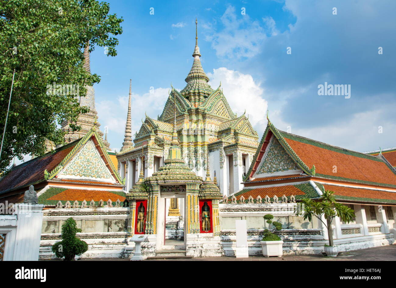 BANGKOK, THAILAND - OCTOBER 14, 2016: View at the Wat Pho buddhist temple, famous by big golden Reclining Buddha statue Stock Photo
