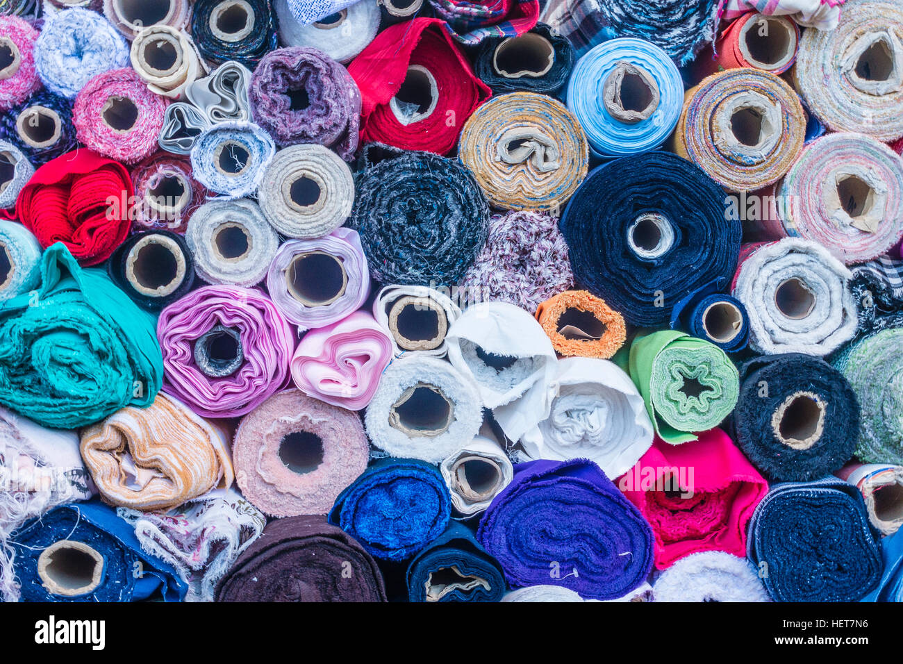 Rolls of cloth for sale at the Els Encants flea market, Barcelona
