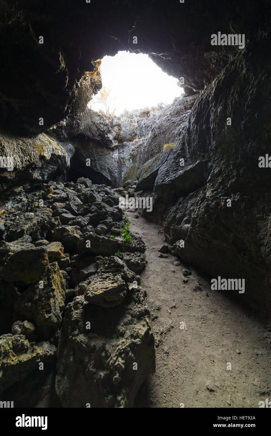 Trail through a Lava Tube at Lava Beds National Park in Northern