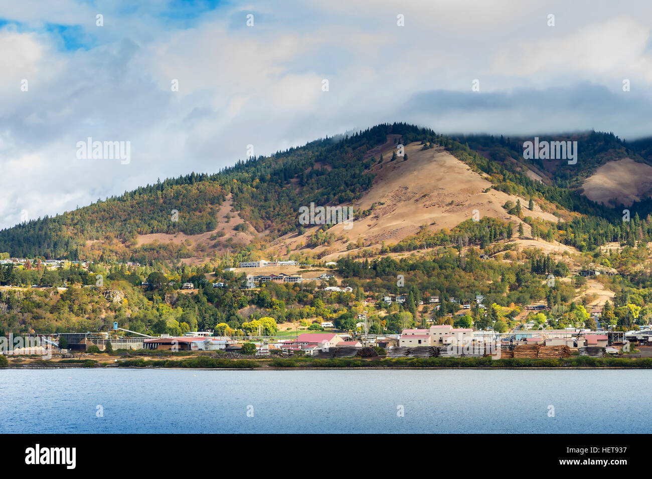 Lumber Mill on the Columbia River Gorge. Oregon. Stock Photo