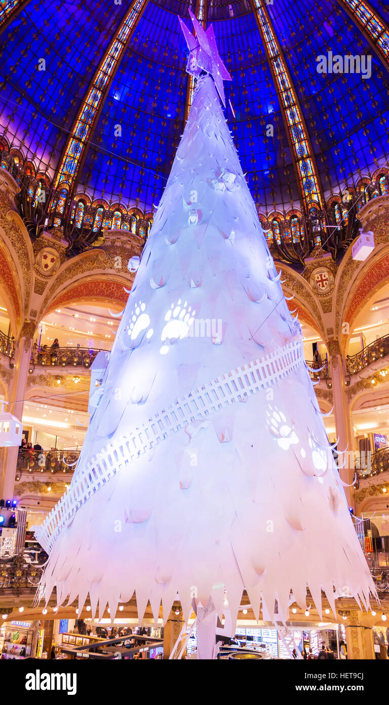 Paris, France-December 20, 2016 : The Christmas decoration at shopping center Galerie Lafayette located boulevard Haussmann in Paris, France. Stock Photo