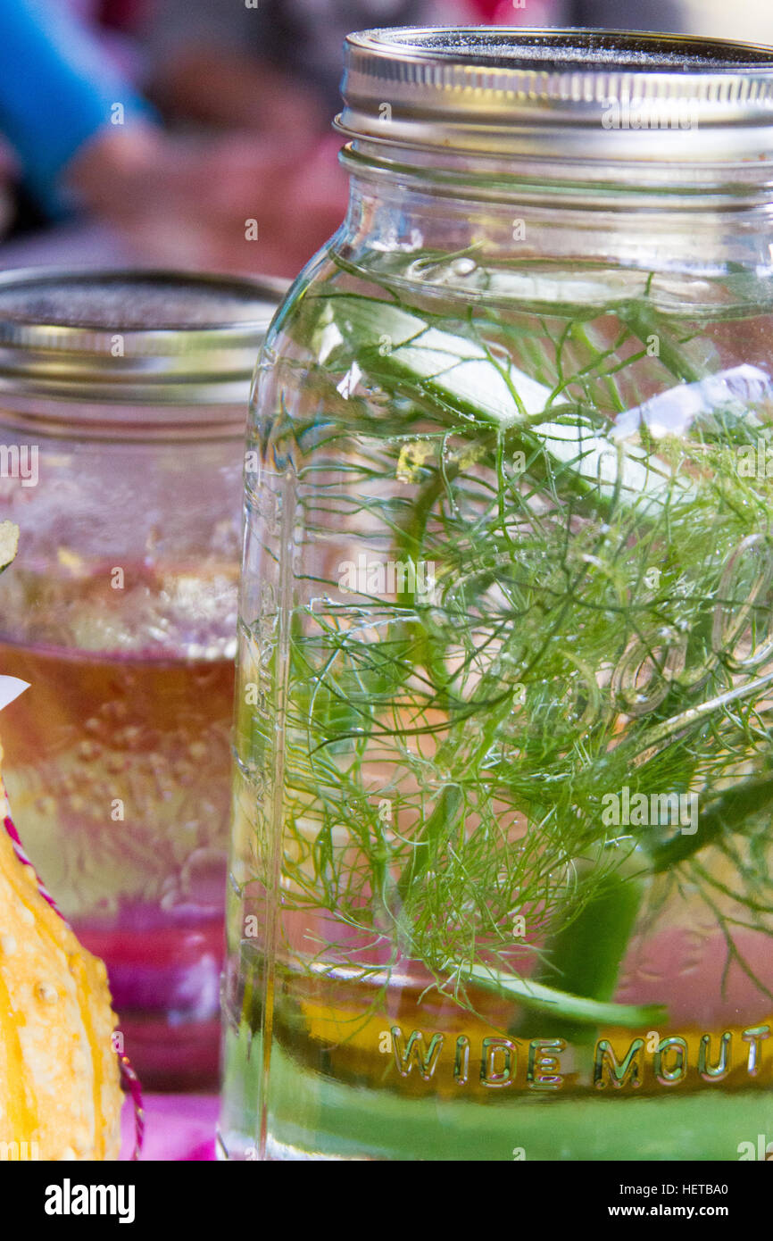 drinking water in mason jars with green fennel Stock Photo Alamy