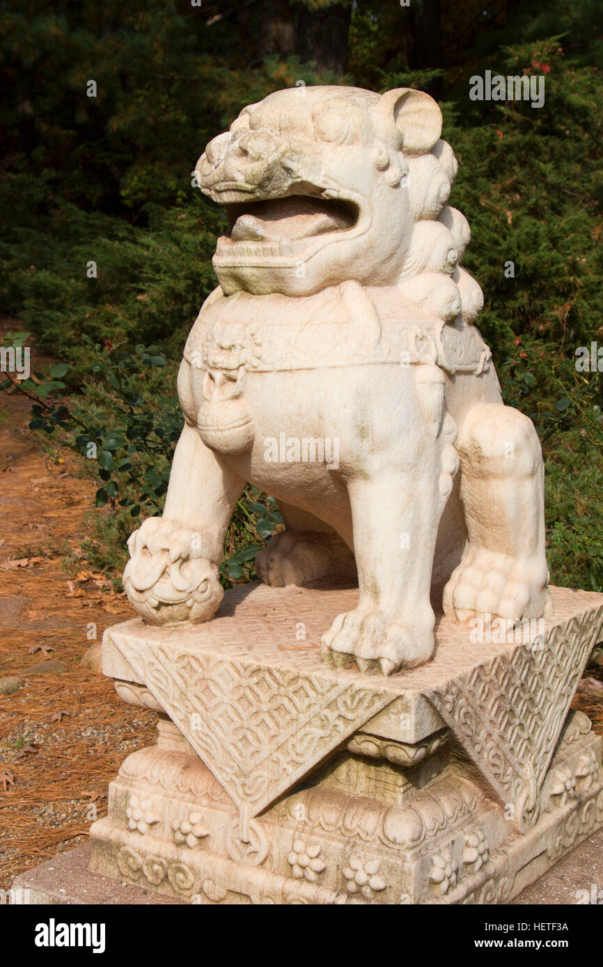 Lion statue in Oriental Garden, Wickham Park, Manchester, Connecticut