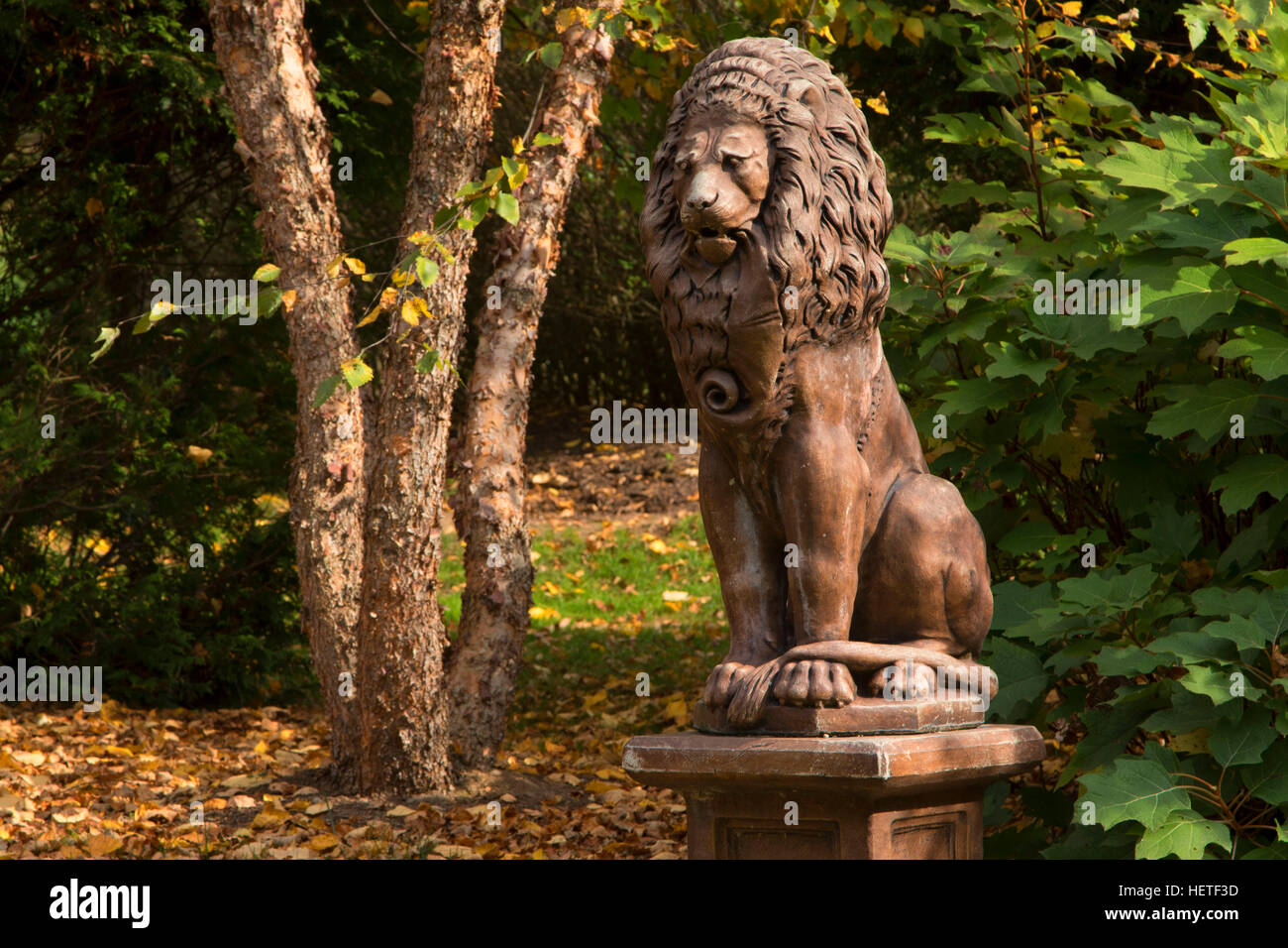 Lion statue in English Garden, Wickham Park, Manchester, Connecticut