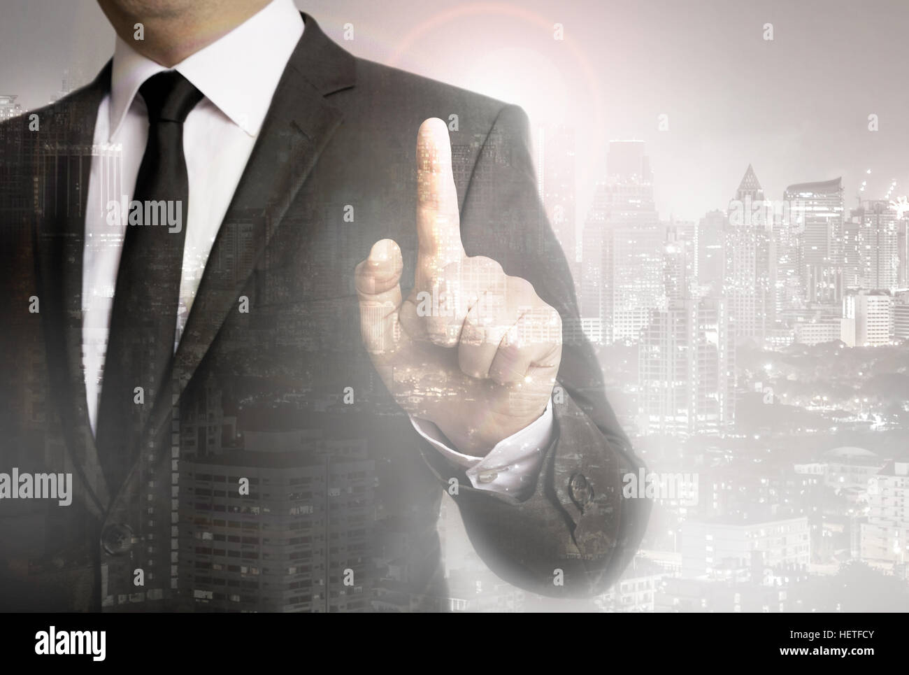 Businessman with city background template concept. Stock Photo
