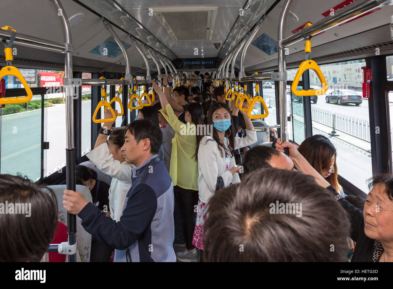 Chinese passengers on a public bus,Yinchuan, China Stock Photo