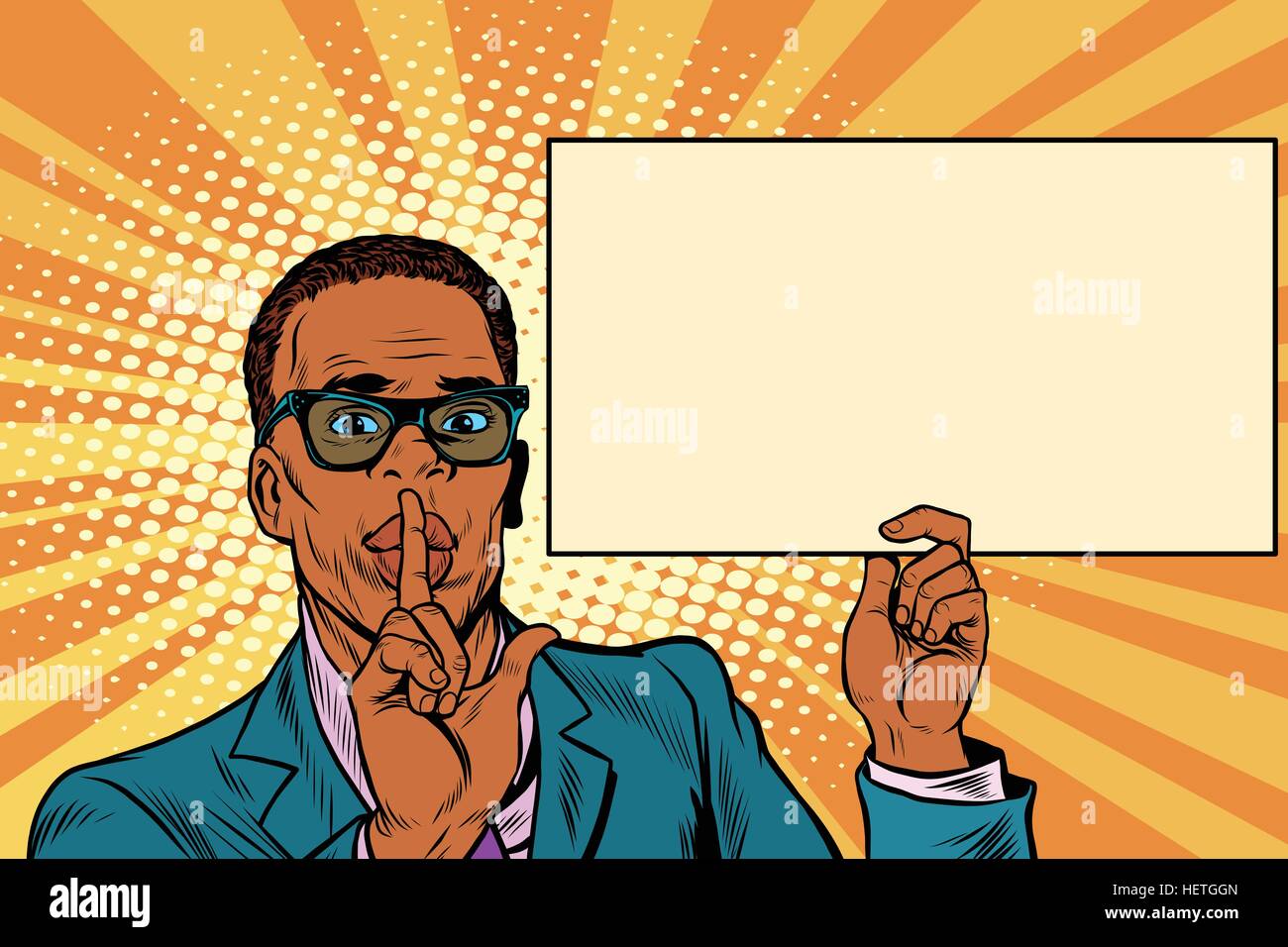 African businessman asking for silence, Billboard poster Stock Vector