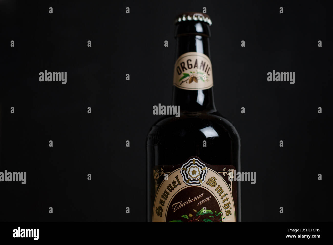 Bottle of the Sam Smiths Organic Chocolate stout brewed in tadcaster yorkshire Stock Photo