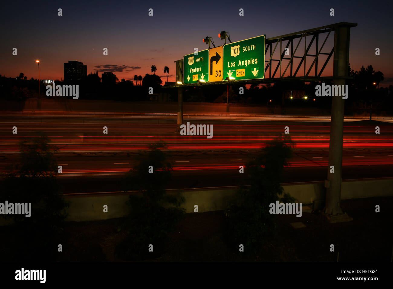 Freeway time-lapse at dusk in LA. Stock Photo