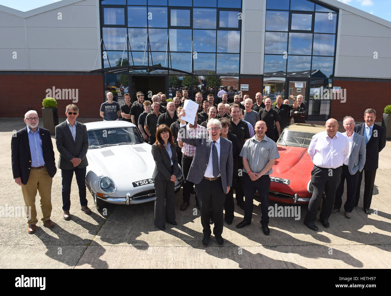 Classic Motor Cars chairman Peter Neumark handing over the company business to the employees. Stock Photo