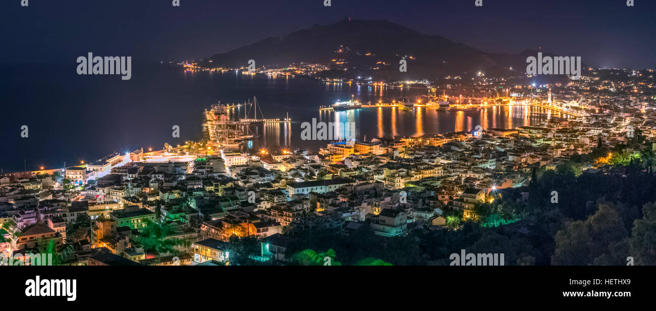 The town of Zakynthos by night Stock Photo, Royalty Free Image ...
