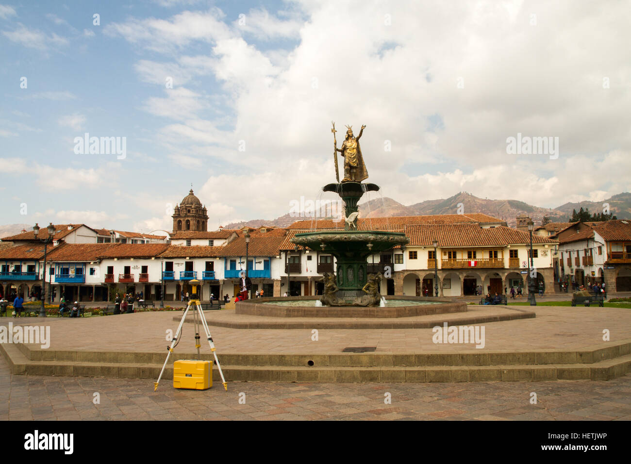 CUSCO - SEPTEMBER 02: Tourists, locals and architecture close-ups on the streets of Cusco, Peru on September 2nd, 2016. Stock Photo