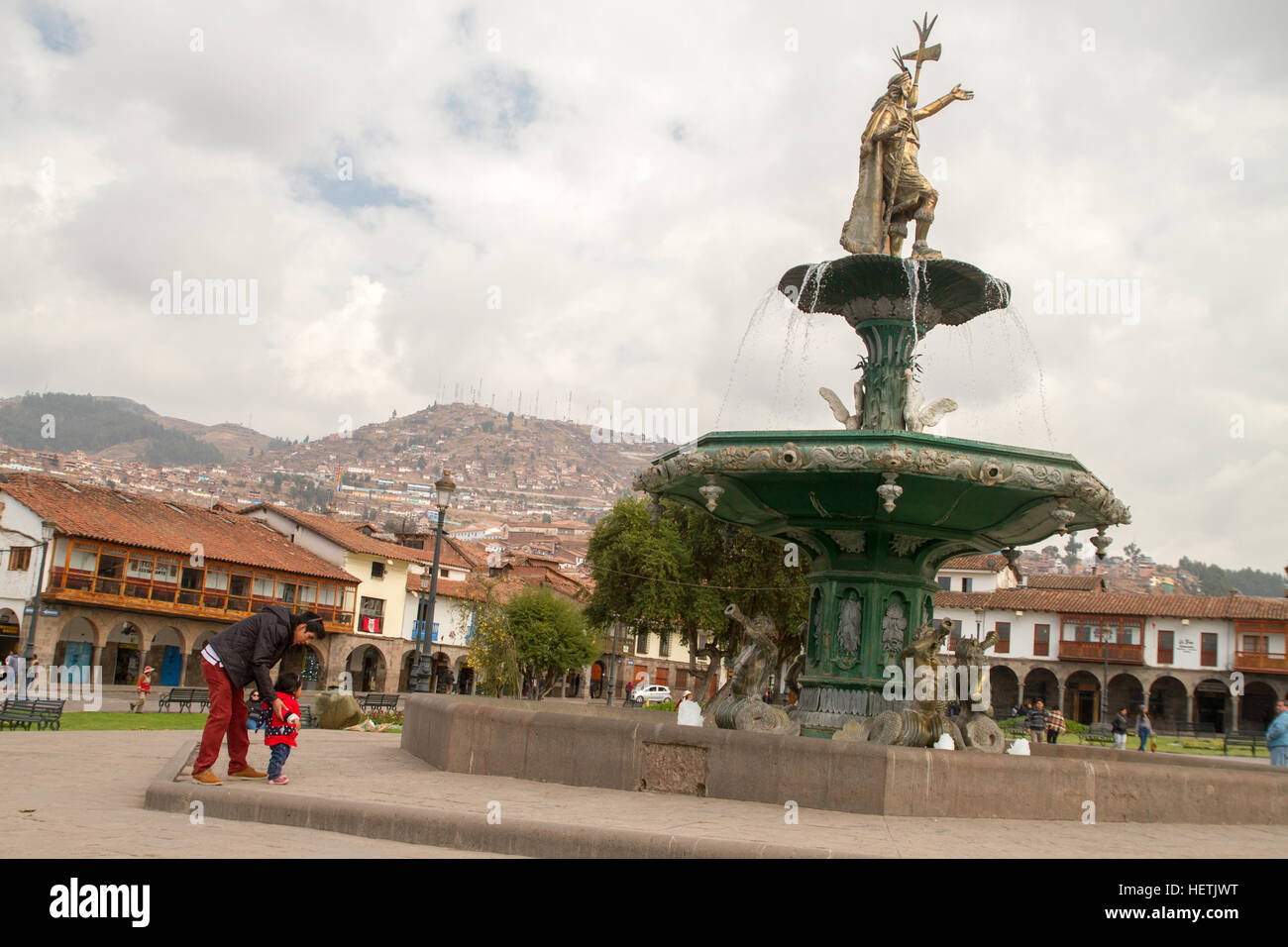 CUSCO - SEPTEMBER 02: Tourists, locals and architecture close-ups on the streets of Cusco, Peru on September 2nd, 2016. Stock Photo