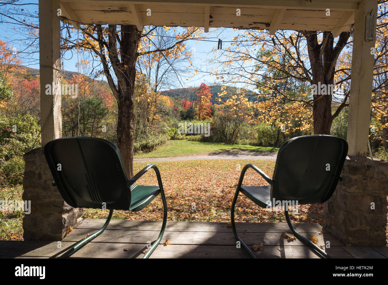 View from the porch of a house in New York's Adirondack Mountains. Stock Photo