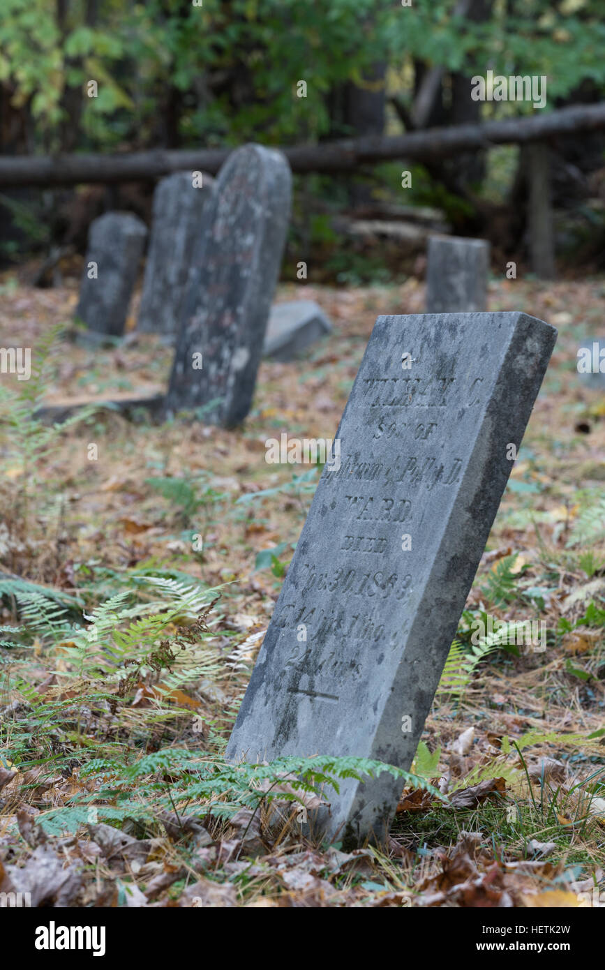Old headstones marking graves in the Wardsboro Cemetery in New York's