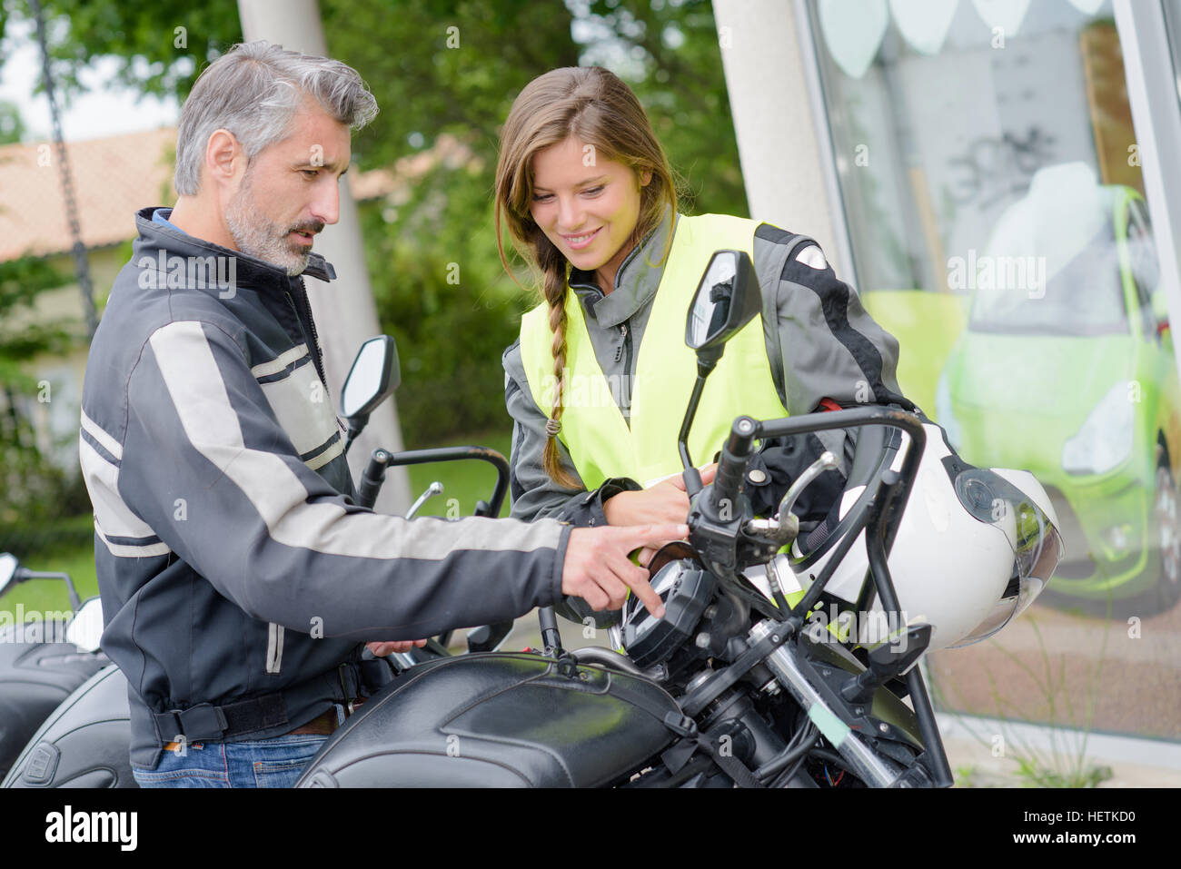 girl taking motorbike lessons Stock Photo Alamy