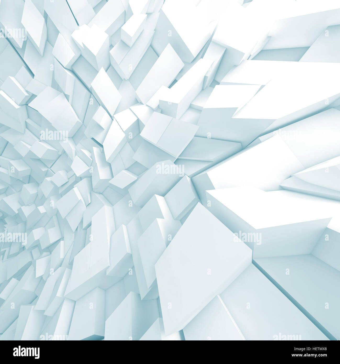 Abstract square digital background, white chaotic sharp fragments