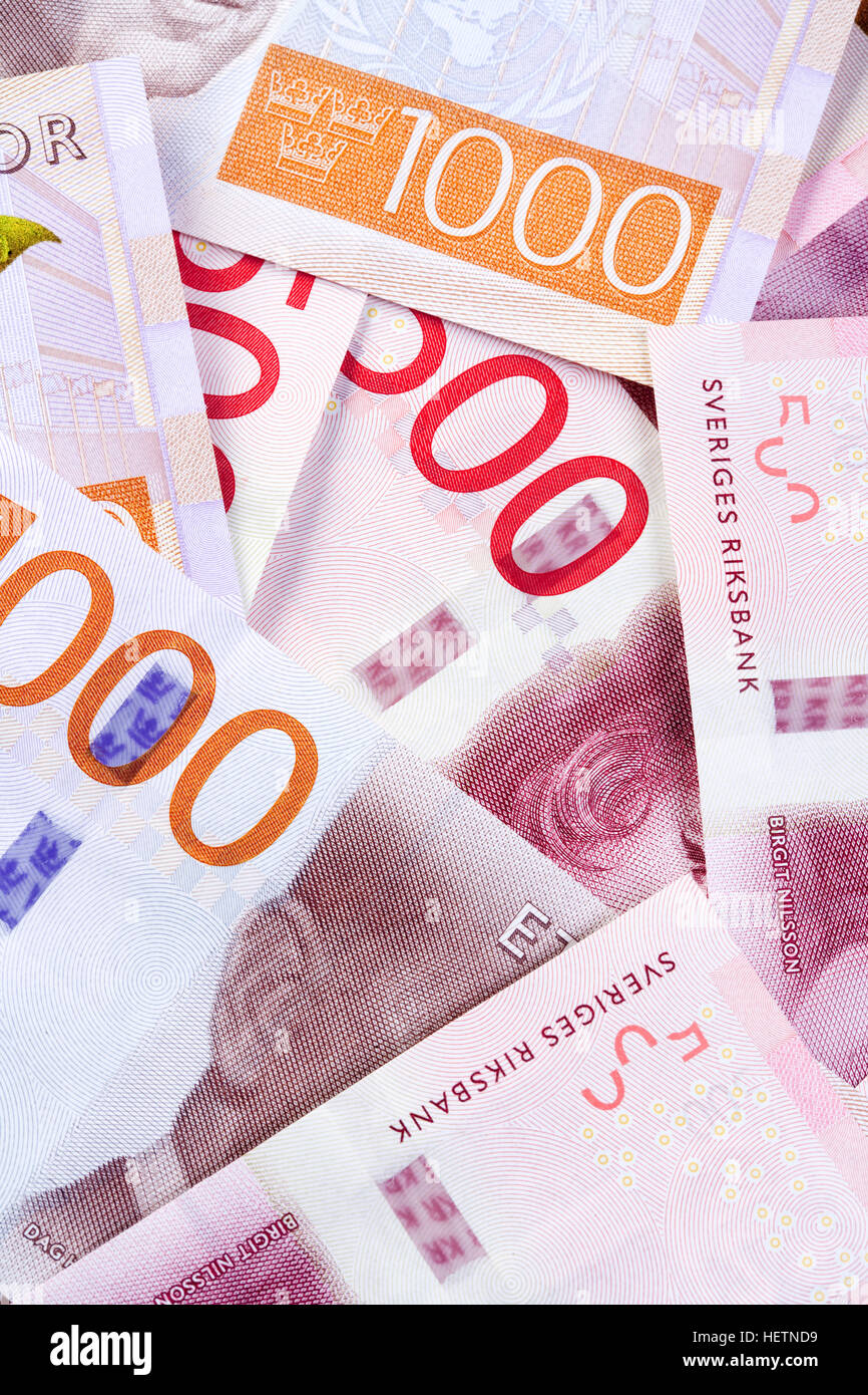 Closeup of New (2016) Swedish Banknotes. Stock Photo