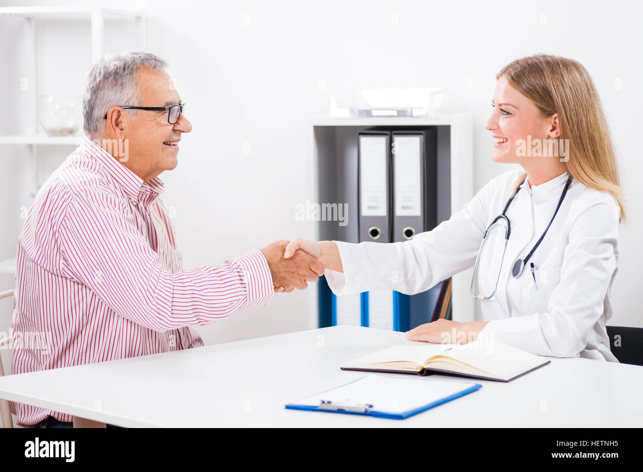 Doctor and patient in ambulance. Stock Photo