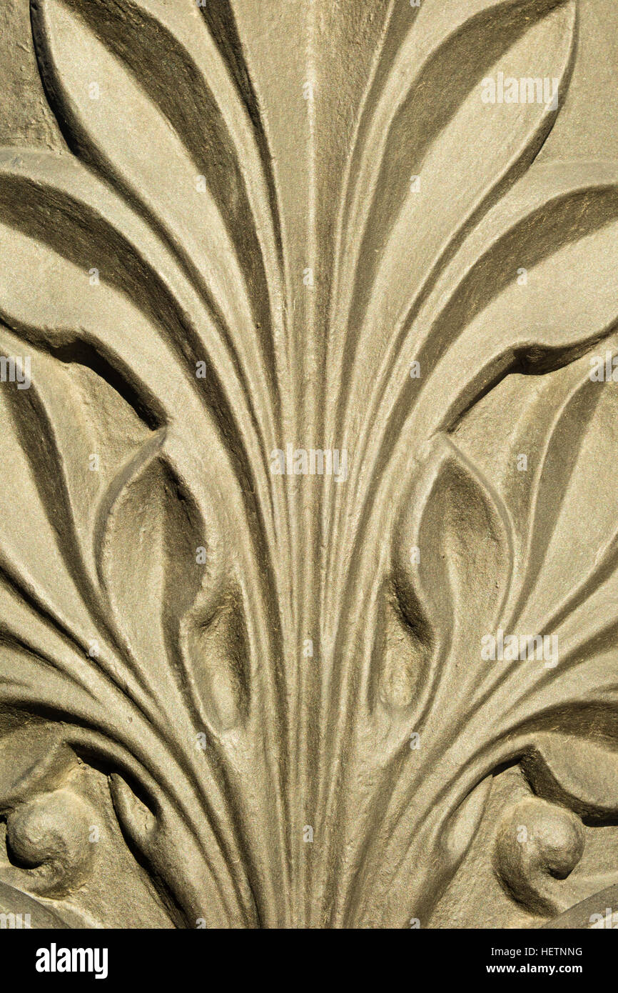 Detail of decoration carved on iron street lamps in Barcelona city, Spain. This ornament represents the classic acanthus plant, which was usually used Stock Photo