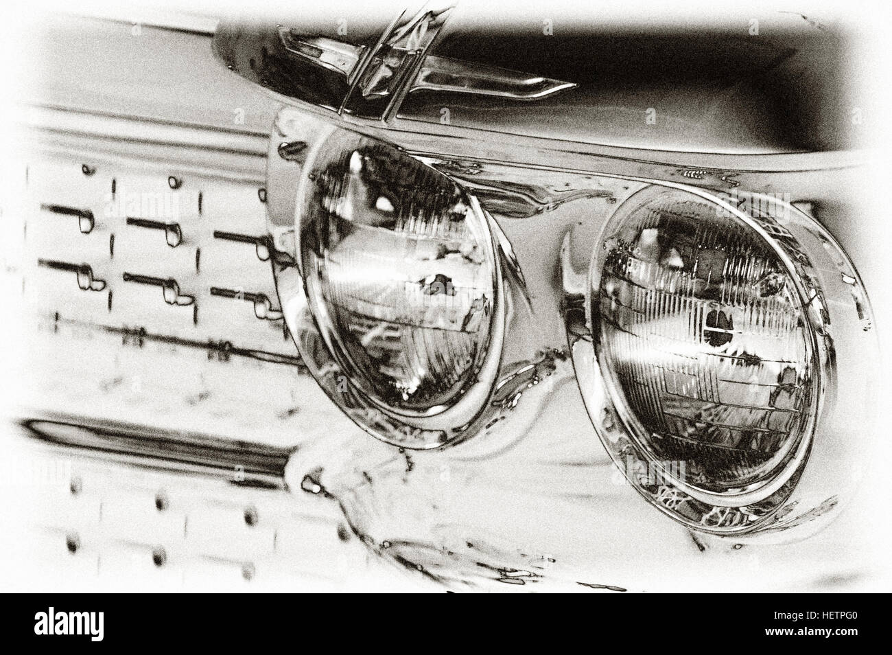 Photo Cadillac Coupe De Ville, Year 1959, 2-door  coupe, radiator grille, photo auto headlight, Stock Photo