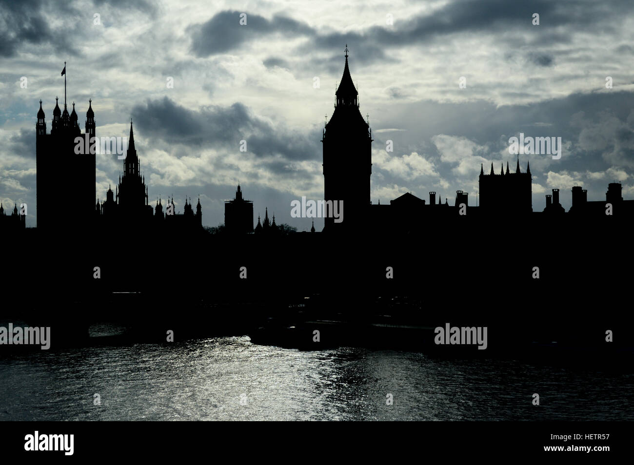 Silhouette of the Houses of Parliament and the Big Ben from the London Eye. Stock Photo