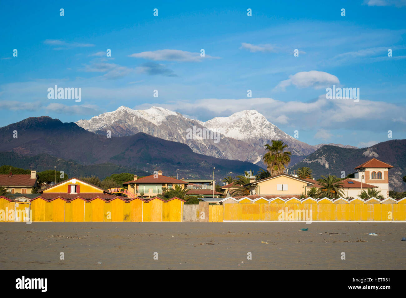Mountains seen from the beach of Forte dei Marmi, Lucca. Stock Photo