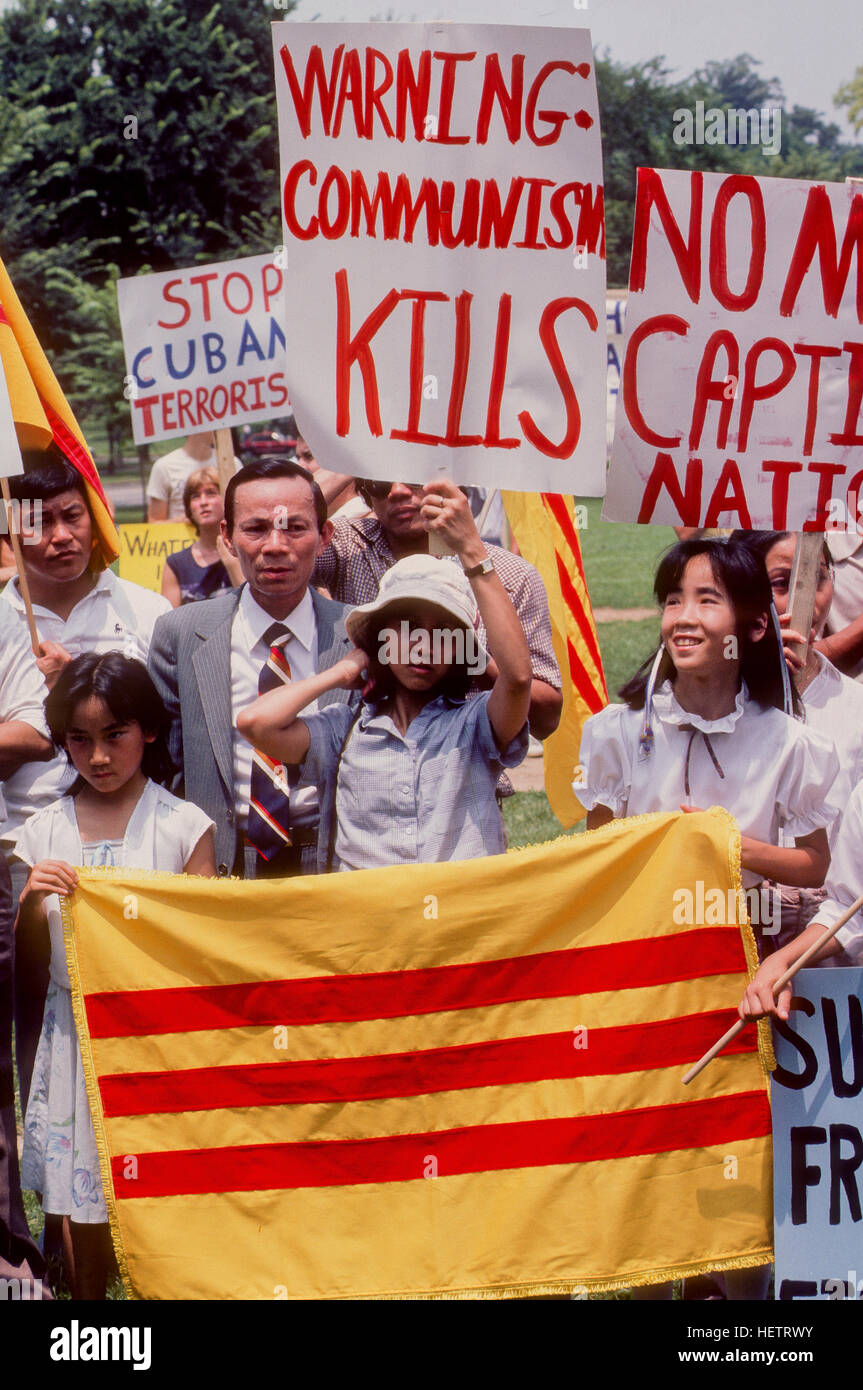 Washington, DC., USA, July, 1983 Anti war in Vietnam protest sign saying Communism kills  Credit: Mark Reinstein Stock Photo