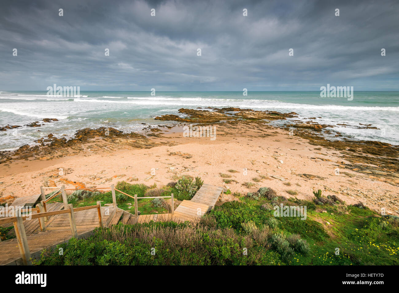 Pathway with picturesque view at Surfers beach at  Middleton, South Australia Stock Photo