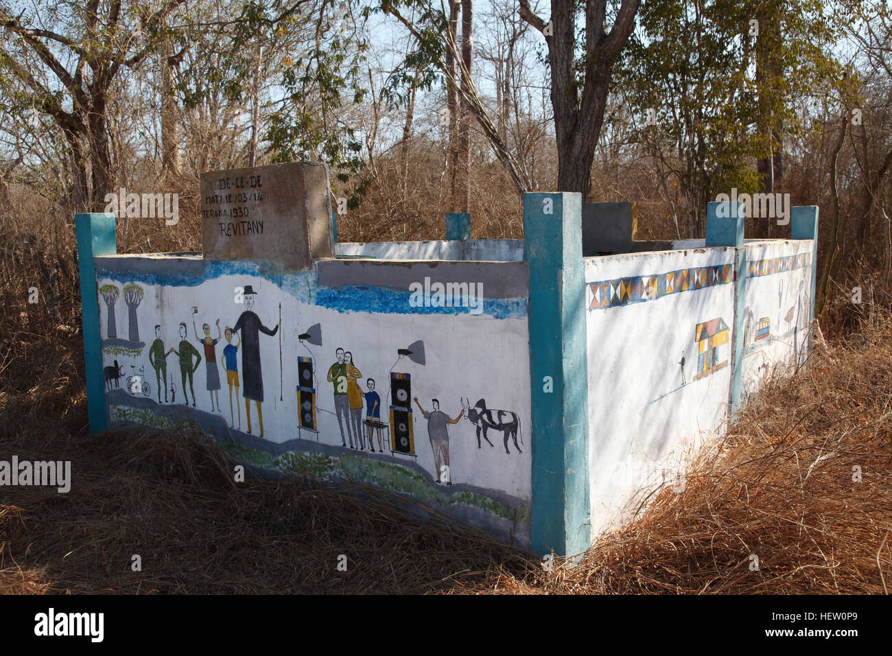 Decorated Sakalava tomb depicting the life of the deceased , near the Kirindy Reserve Stock Photo