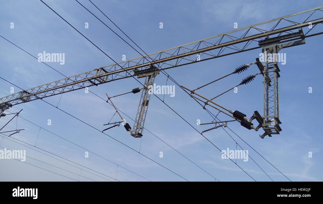 sky line of railway electric pole close up Stock Photo Alamy