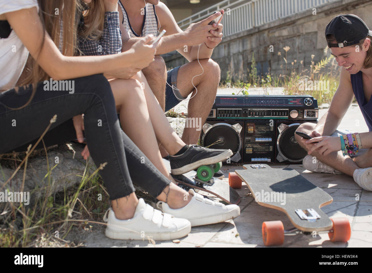 Friends social-networking on smartphones Stock Photo