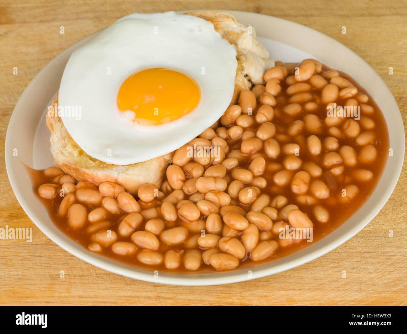 Breakfast Food of Fried Egg on Toast With Baked Beans Stock Photo