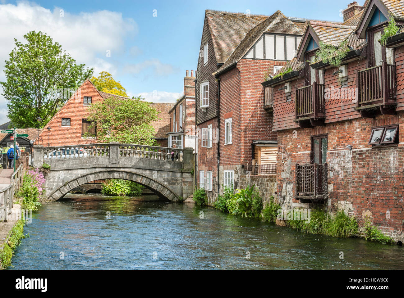 River Itchen running through the historical old town center of Winchester England Stock Photo