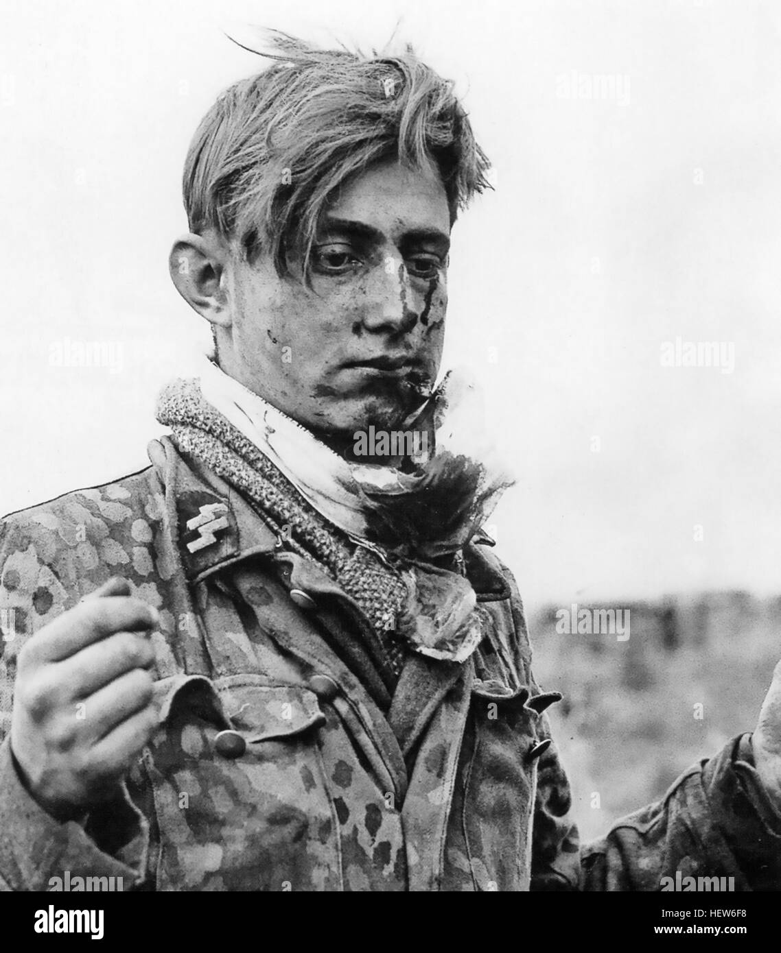 GERMAN WAFFEN SS prisoner aged 18 captured by US soldiers during the Normandy campaign.  Photo: US Army Signal Corps Stock Photo