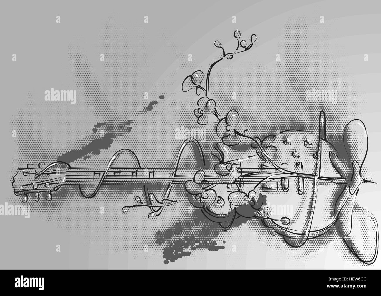 background with guitar and flower. 10 EPS Stock Vector Image & Art - Alamy