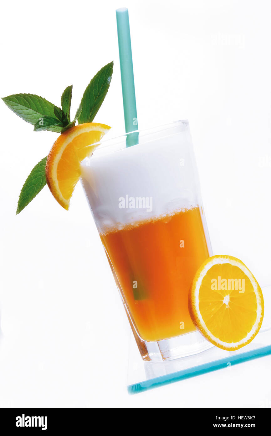 Drinkable yoghurt in a glass garnished with orange Stock Photo