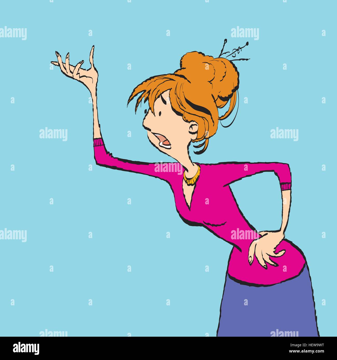 Young angry woman screaming and scandals Stock Vector