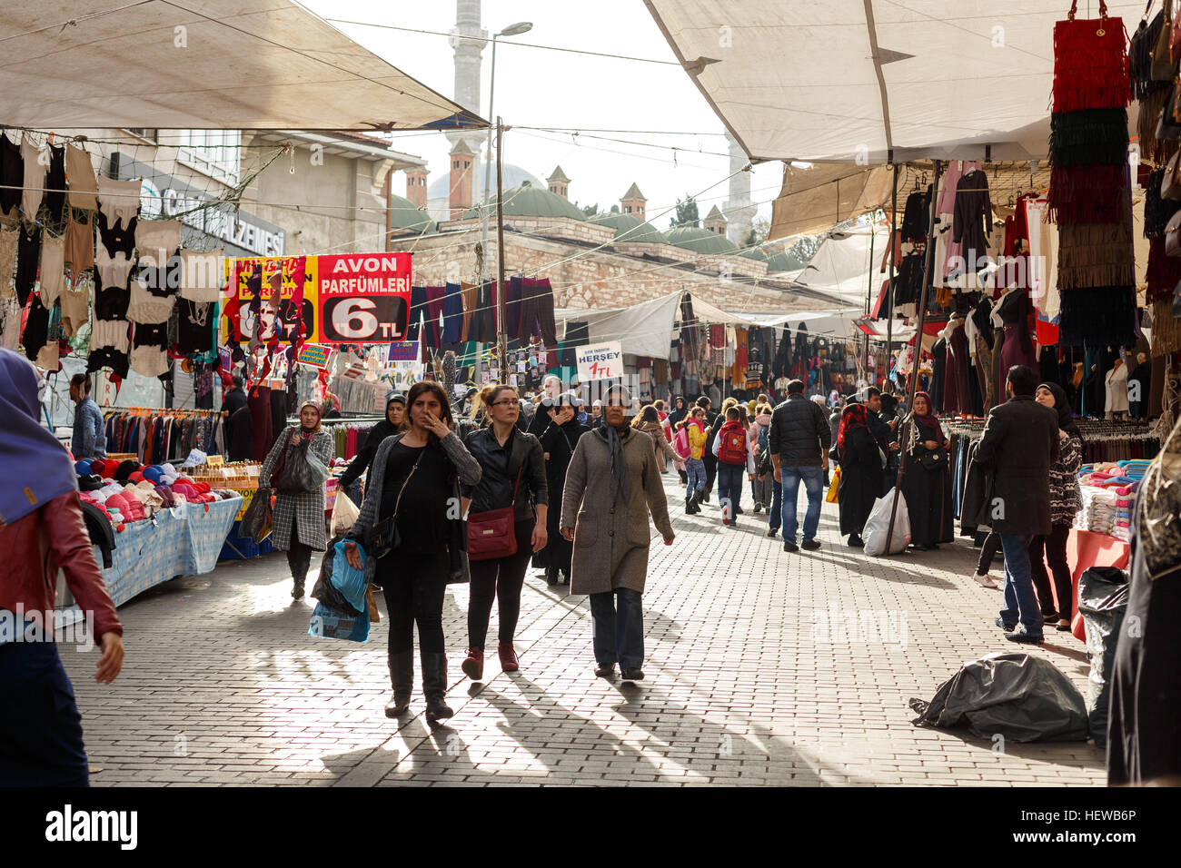 Traditional street markets of Istanbul. People shop in these markets comparatively cheaper. Stock Photo