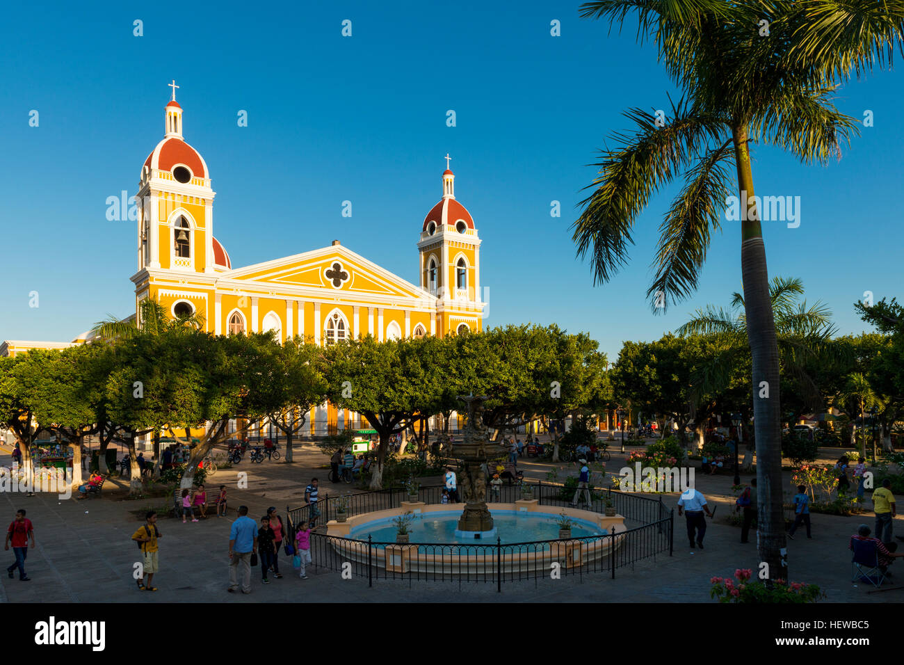 Granada, Nicaragua - April 2, 2014: View of the Granada Cathedral and the city's main square in Granada, Nicaragua Stock Photo