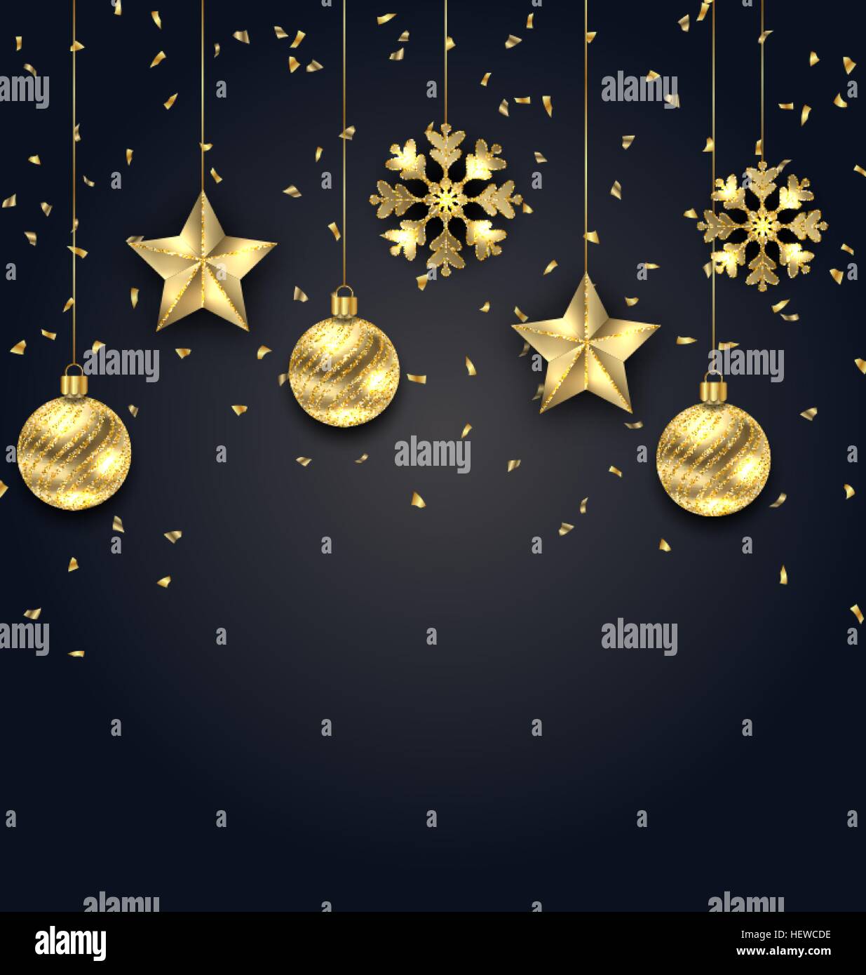 Illustration Christmas Dark Background with Golden Balls, Stars and ...