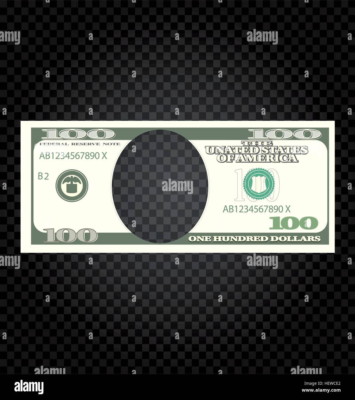 Illustration One Hundred Dollars Banknote on a Checker Background - Vector Stock Vector