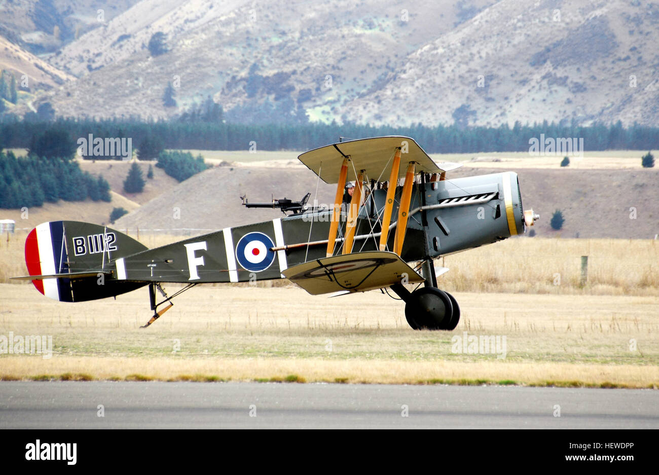 The Bristol F.2 Fighter was a British two-seat biplane fighter and reconnaissance aircraft of the First World War flown by the Royal Flying Corps. It is often simply called the Bristol Fighter or popularly the &quot;Brisfit&quot; or &quot;Biff&quot;.  Top speed: 198 km/h  Length: 7.87 m  Wingspan: 12 m  First flight: September 9, 1916  Retired: 1930  Unit cost: 1,350–1,350 GBP (1918)  Manufacturers: Standard Motor Company, Bristol Aeroplane Company Stock Photo