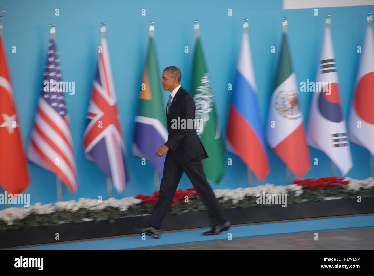 US President Barack Obama as he officially arrives for the G20 Summit in Regnum Carya Hotel Stock Photo