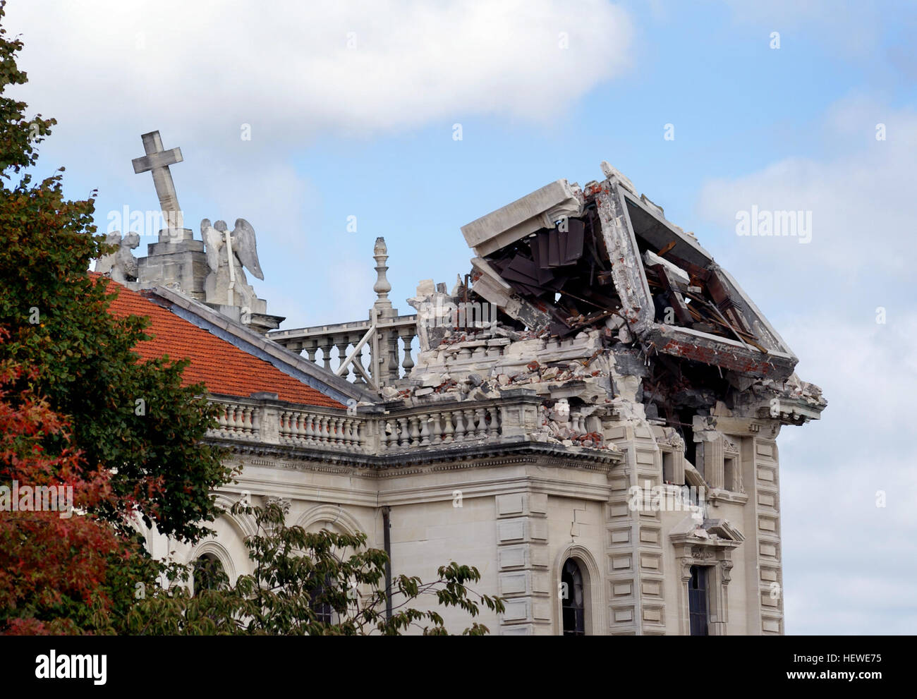 ication (,),Christchurch Earthquake,Oamaru Lime Stone,church architecture Stock Photo