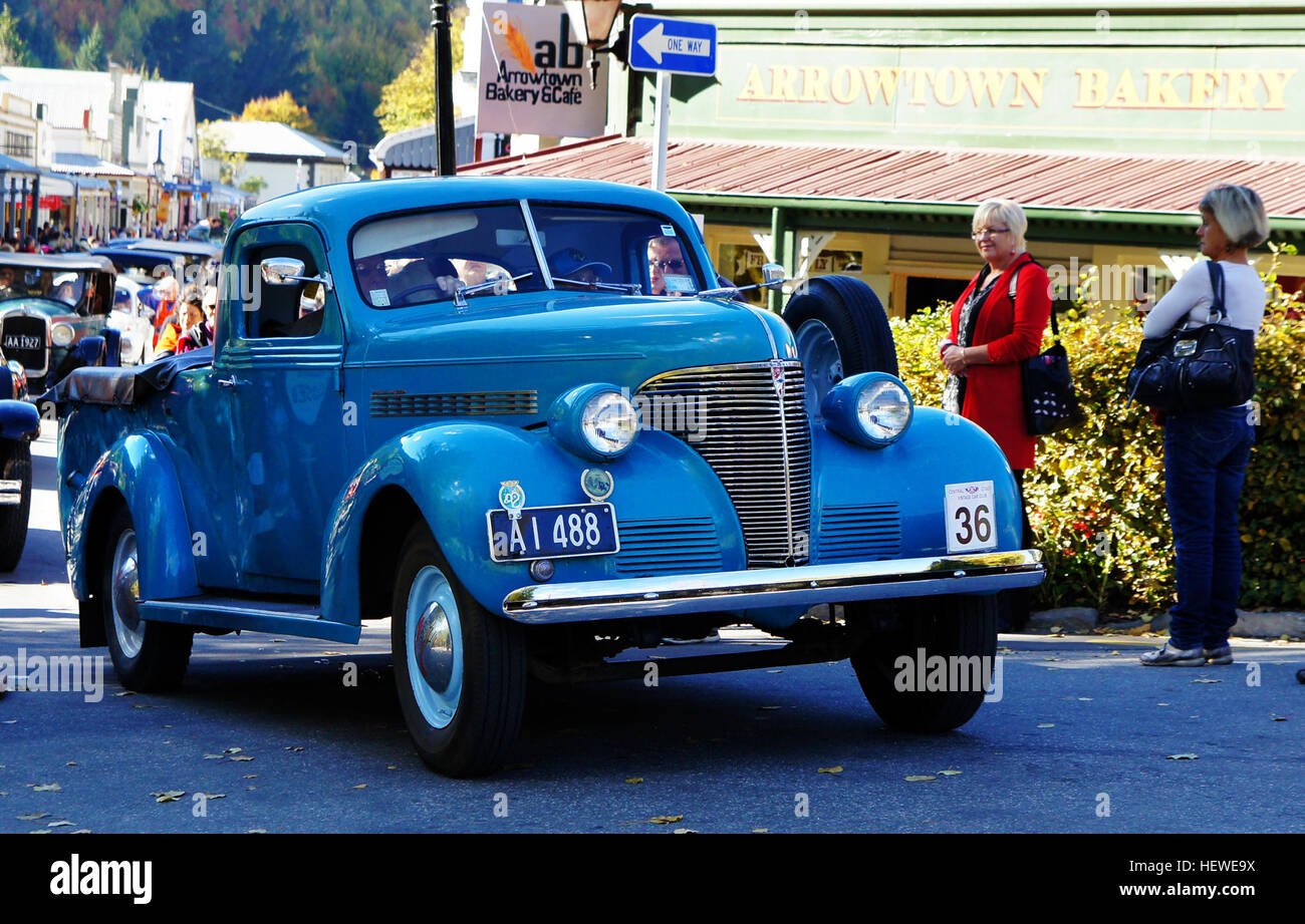 Auto Shows,Autumn festivel Arrowtown,Blue Chevolet,Car Show,Car parade,Cars,Classic Cars,Vintage cars,Vintange Car Clubs,cars restored,carsClassic Stock Photo