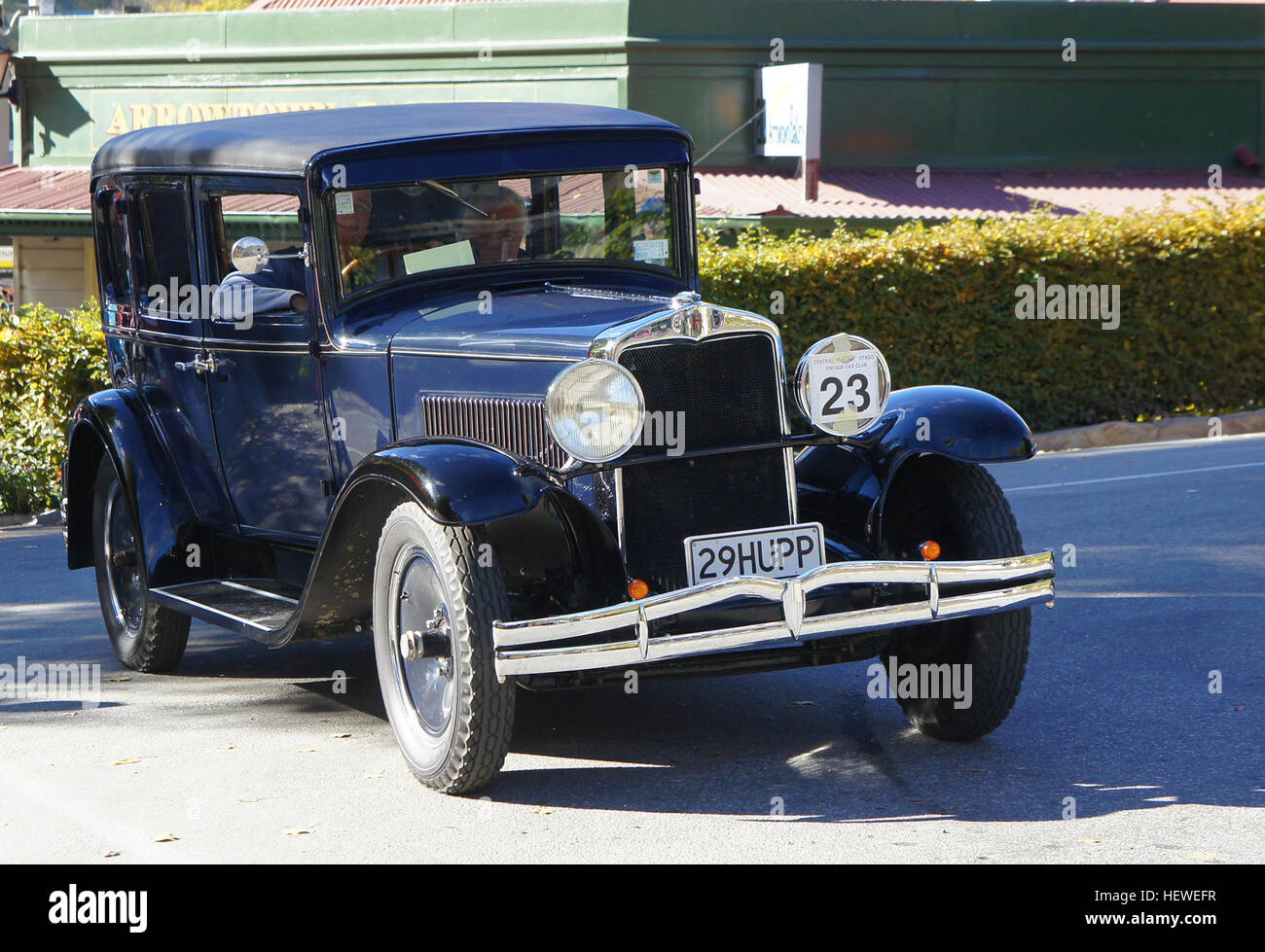 This 1929 Hupmobile Century Six Sedan wears coachwork by Murray. It is powered by a 212 cubic-inch L-head six-cylinder engine fitted with a single Stromberg carburetor and produces 57 horsepower. There is a three-speed manual gearbox and four-wheel mechanical drum brakes. Stock Photo