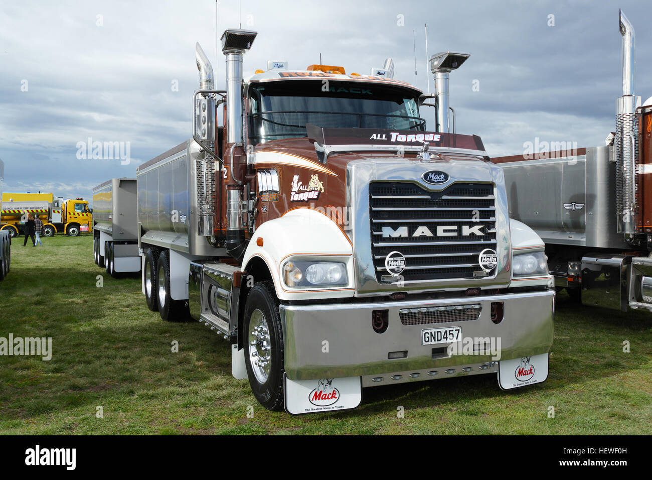 The Mack Trident is a familiar sight on New Zealand highways and with good reason: it’s a versatile truck that can handle just about anything.  Mack Trident is hugely popular in the demanding long-haul and heavy construction sectors. Stock Photo